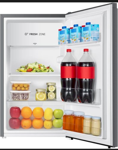 Great deal get 500 Amazon gift Or pizza by Domino's on purchasing Hisense 94 L 3 Star Direct-Cool Single Door Mini Refrigerator (RR94D4SSN, Silver, 2023 Model)