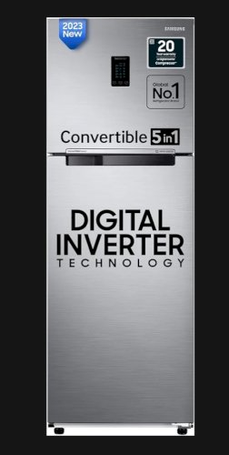 Get 500 worth Amazon gift or Dominos pizza on purchasing Samsung 322 L, 3 Star, Convertible 5-in-1 Digital Inverter, with Display Frost Free Double Door Refrigerator (RT37C4523S8/HL, Silver, Elegant Inox, 2023 Model)
