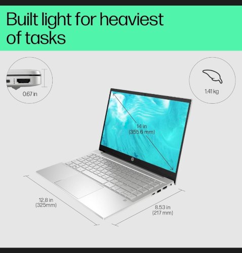 Get 1 year free internet or 1 year Netflix on purchasing HP Pavilion 14, 12th Gen Intel Core i5-1235U, 14-inch (35.6 cm), FHD, 16GB DDR4, 512GB SSD, Intel Iris Xe graphics, FPR, Backlit KB, Audio by B&O (Win 11, MSO 2021, Silver, 1.41 kg), dv2014TU